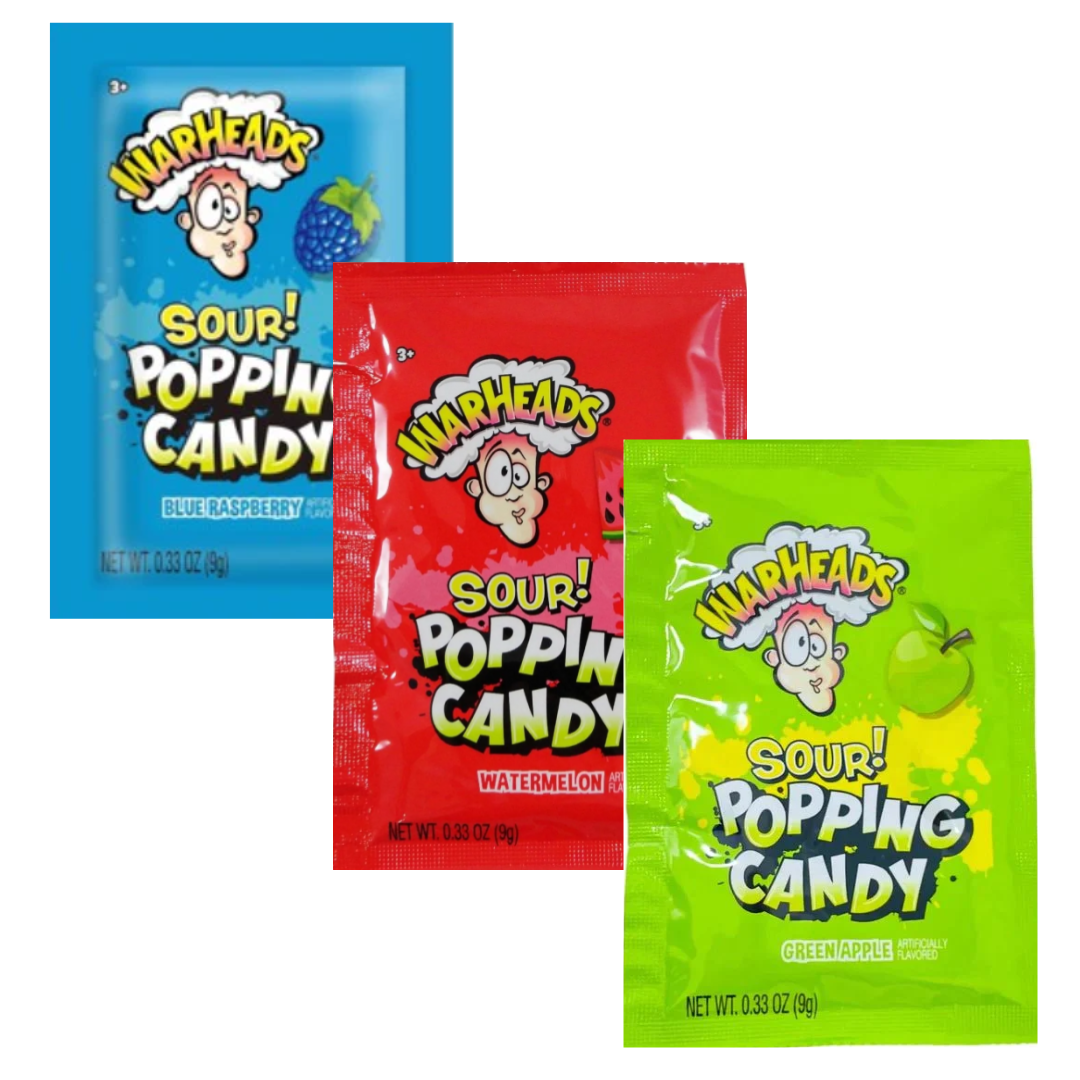 Warhead Popping Candy Watermelon, Blue Raspberry and Green Apple