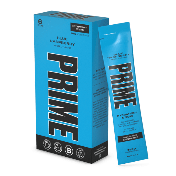 PRIME BLUE RASPBERRY Hydration Sticks- 6 Pack